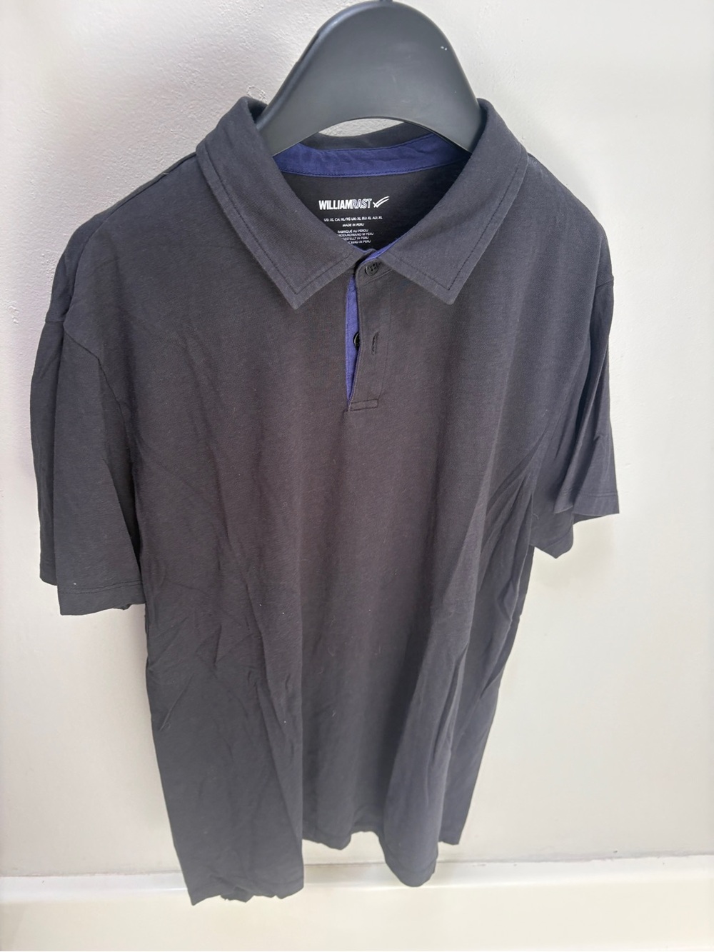 William Rast Black Polo with Navy Contrast Placket